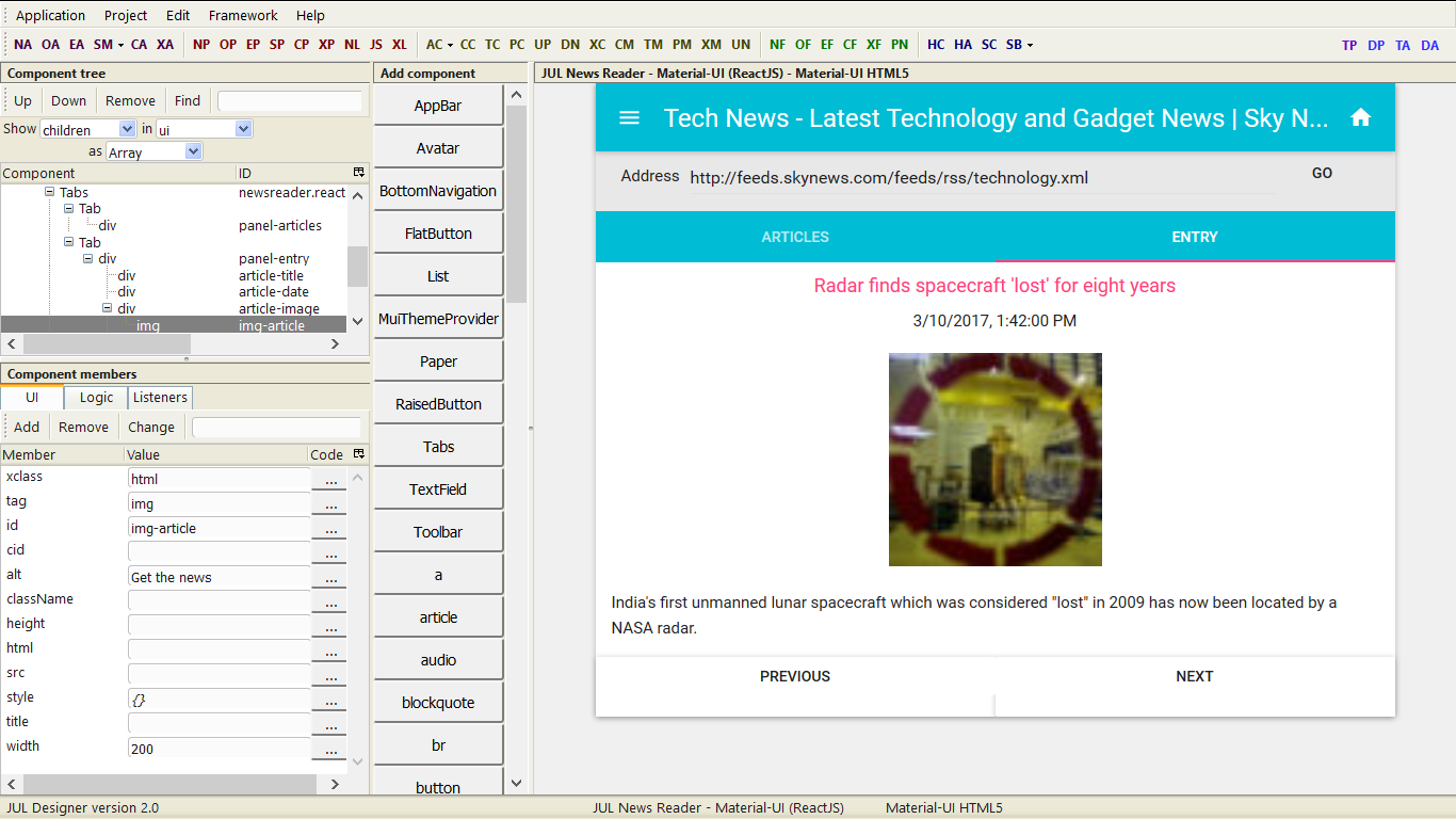 JUL News Reader - Material-UI (ReactJS)